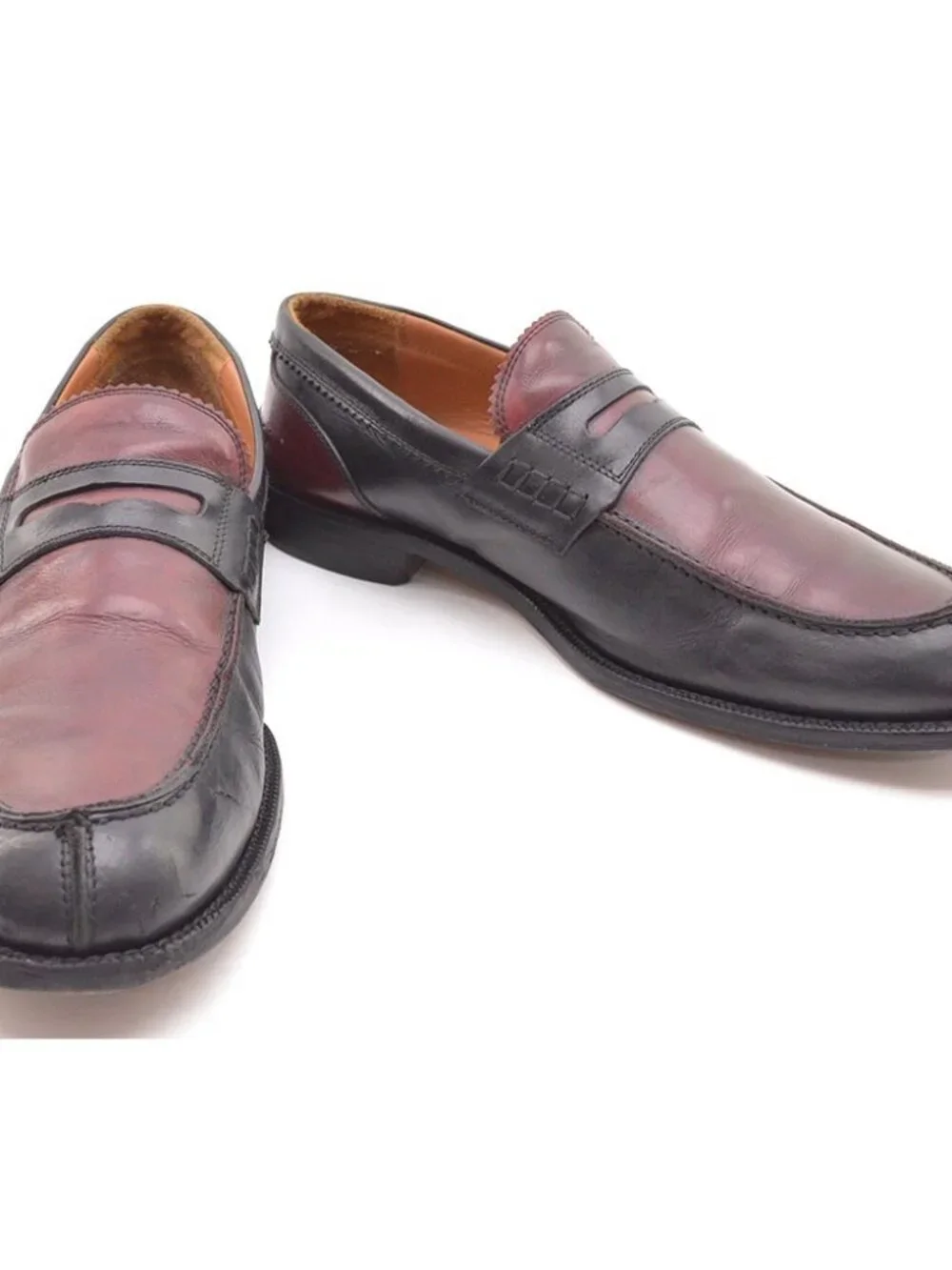 Men Paul Fredrick Glenn Black Wine Penny Loafers 12 M
